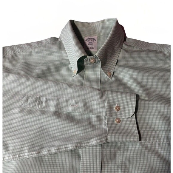 Brooks Brothers Regent Shirt Men's Size 16.5-6/7 Green White Check Long Sleeve - Picture 10 of 10